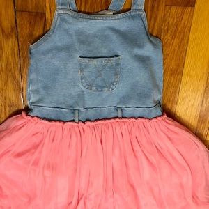 Girls tulle and denim overall dress